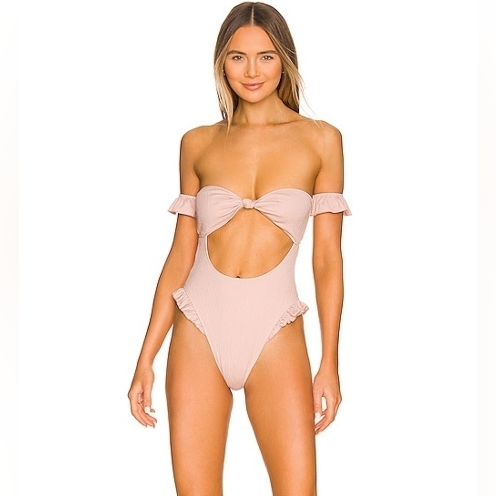 New Tularosa Revolve Elodie One Piece Mauve Tie Front Swimsuit Sz Medium